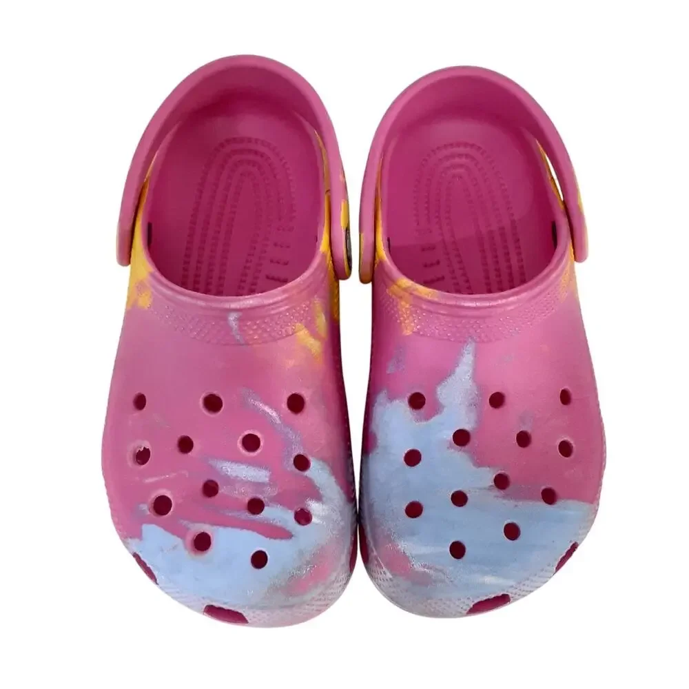 Crocs Clogs Juniors 1 Pink Tie Dye Swirl Water Shoes Summer Slip On Comfort
